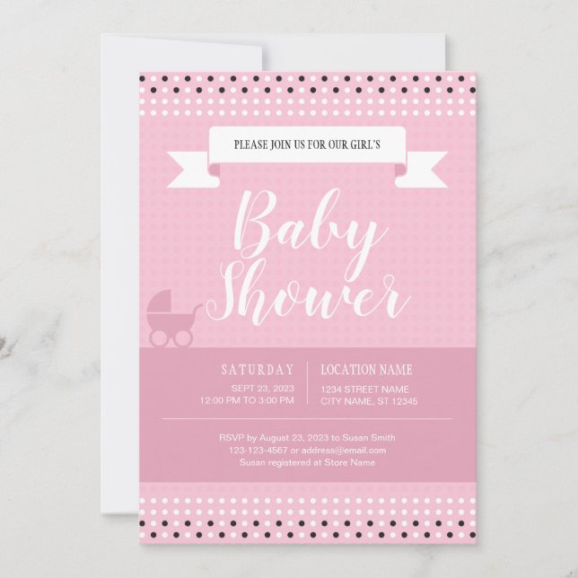 Invitación de Baby Shower para la niña (Anverso)