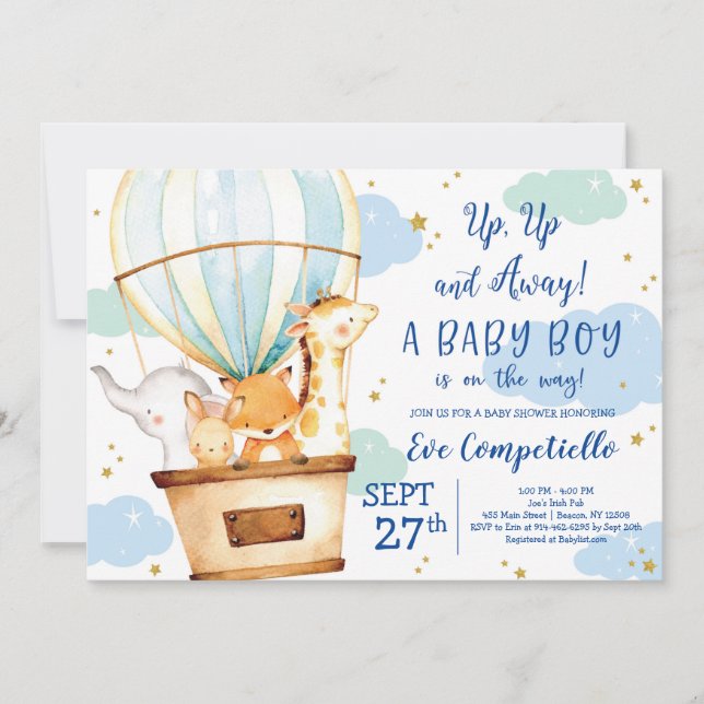 Invitación de Baby Shower para los animales de glo (Anverso)