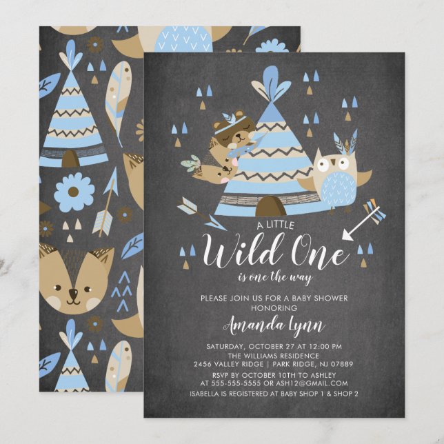Invitación de Baby Shower para los niños con pizar (Anverso / Reverso)