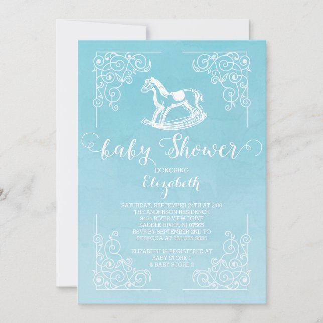 Invitación de Baby Shower para los niños de caball (Anverso)