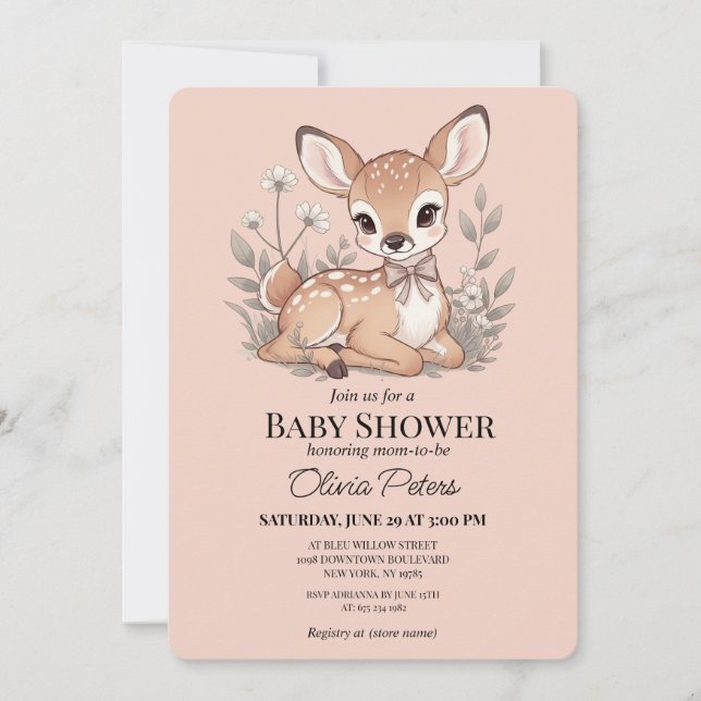 Invitación de Baby Shower para Niña Adorable (Anverso)