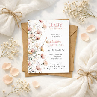 invitación de baby shower para niña baby in bloom