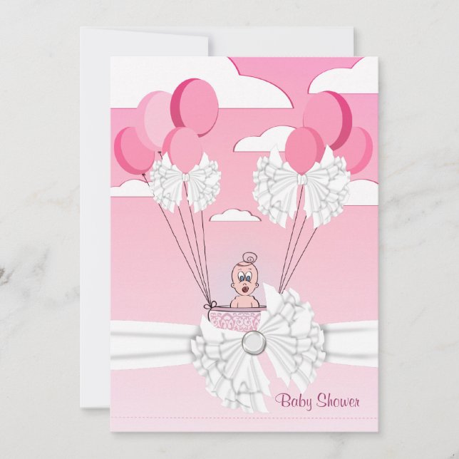 Invitación de Baby Shower para niña con cinta rosa (Anverso)