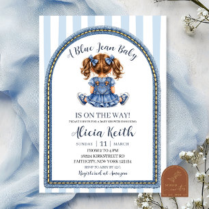 Invitación de baby shower para niña con jeans azul