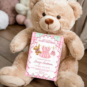 Invitación de baby shower para niña con osito de p