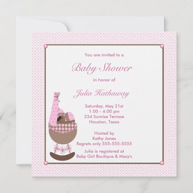 Invitación de Baby Shower para Niña en Cuna Rosa É (Anverso)