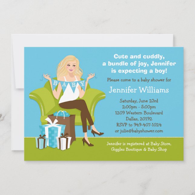 Invitación de Baby Shower para niño (Anverso)