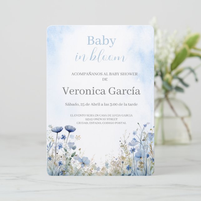 Invitación de baby shower para niño (Anverso de pie)