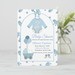 Invitación de Baby Shower para Niño Azul Adorable