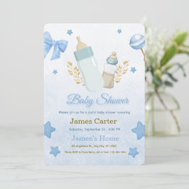 Invitación de Baby Shower para Niño Azul Adorable