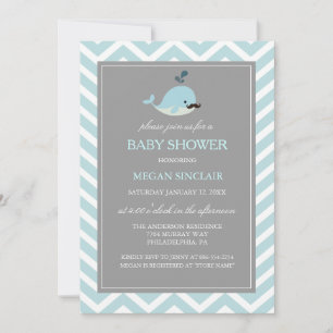 Invitación de Baby Shower para Niño Ballena Bigote