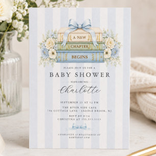 Invitación de baby shower para niño con raya azul