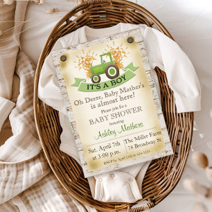 Invitación de Baby Shower para Niño con Tractor Ve