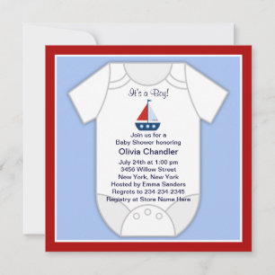 Invitación de Baby Shower para Niño con Velero Roj