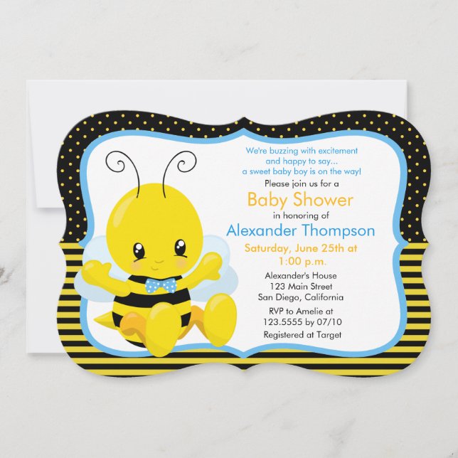 Invitación de Baby Shower para Niño Sweet Baby Bee (Anverso)
