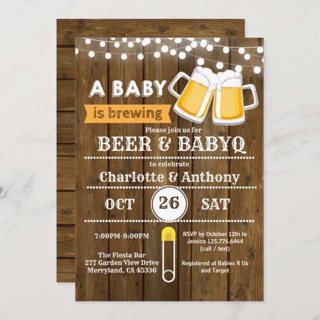 Invitación de baby shower para pareja de cerveza g (Anverso / Reverso)