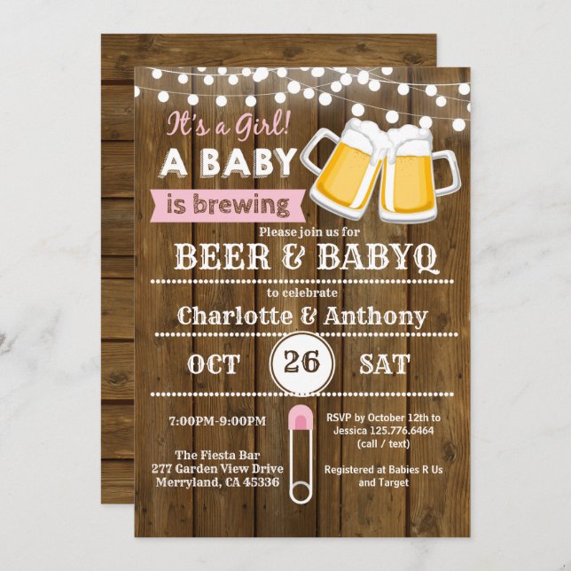 Invitación de baby shower para parejas de cerveza  (Anverso / Reverso)