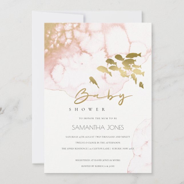 Invitación de Baby Shower para peces submarinos ro (Anverso)