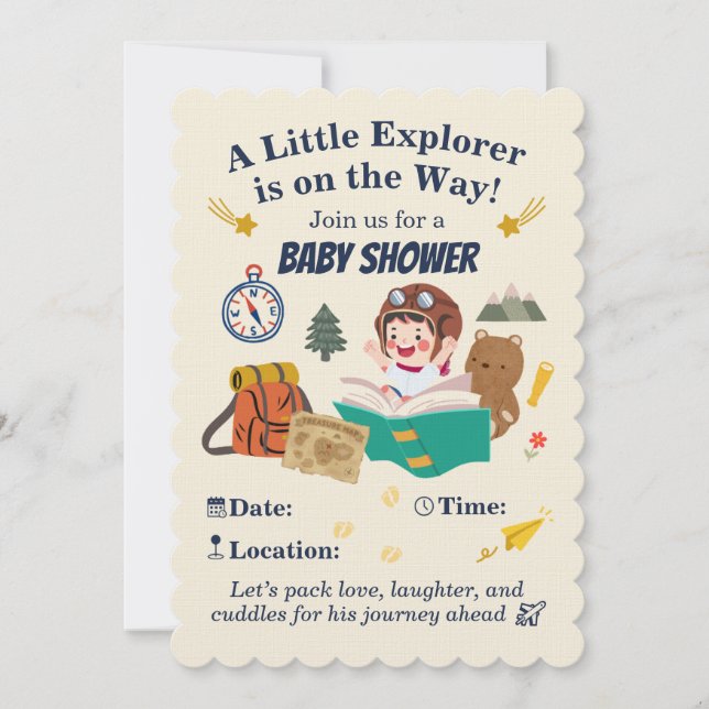 Invitación de Baby Shower para Pequeño Explorador  (Anverso)