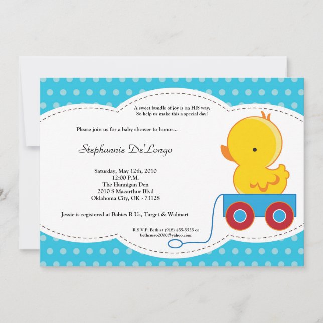 Invitación de Baby Shower para polkadot azul 5x7 (Anverso)