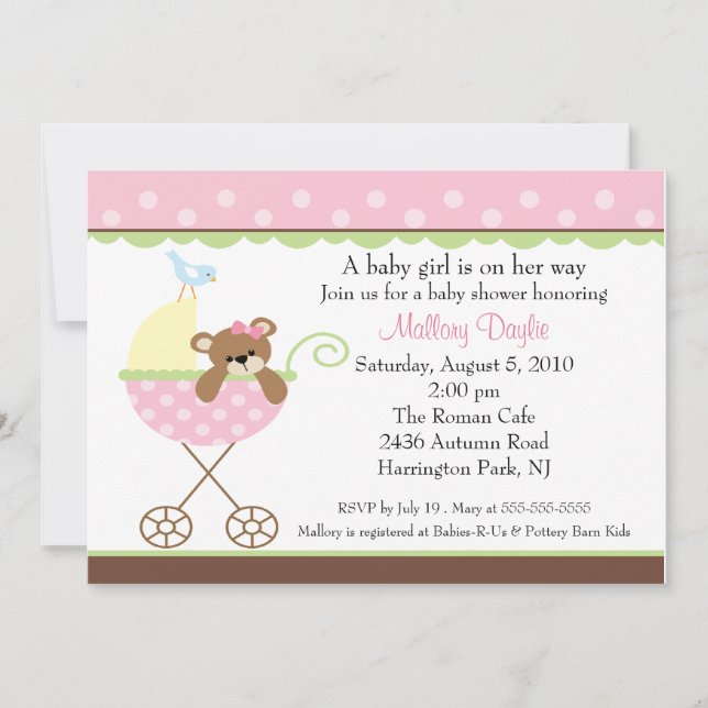 Invitación de Baby Shower para portador de oso beb (Anverso)