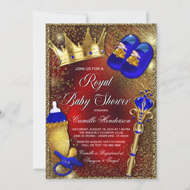 Invitación de Baby Shower para Príncipe Real Rey (Anverso)
