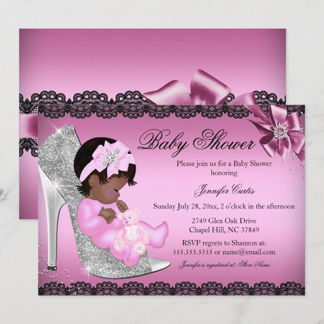Invitación de Baby Shower para purpurina Chica de  (Anverso / Reverso)