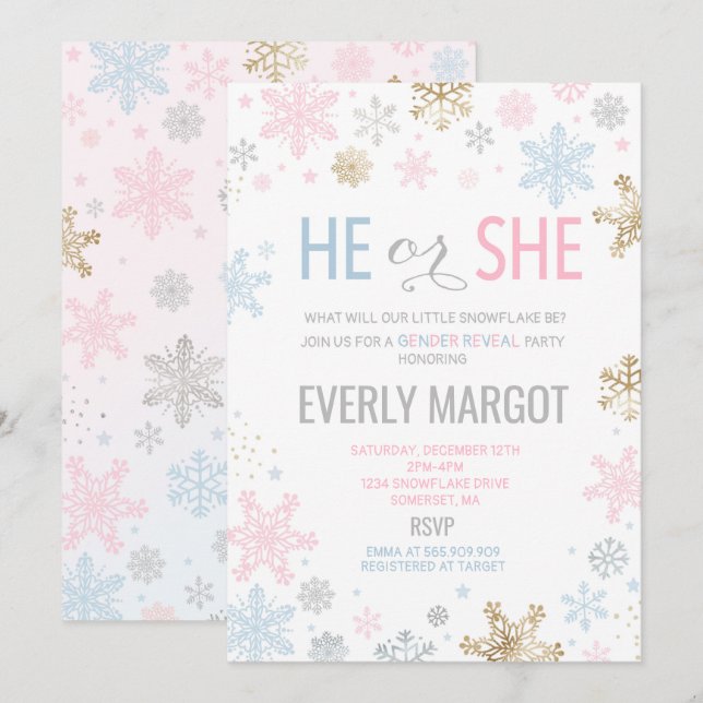 Invitación de Baby Shower para revelar el género i (Anverso / Reverso)