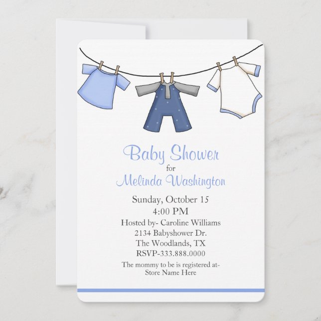 Invitación de Baby Shower para ropa de bebé (Anverso)