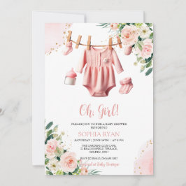 Invitación de Baby Shower para ropa rosa