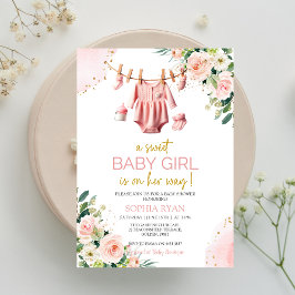 Invitación de Baby Shower para ropa rosa