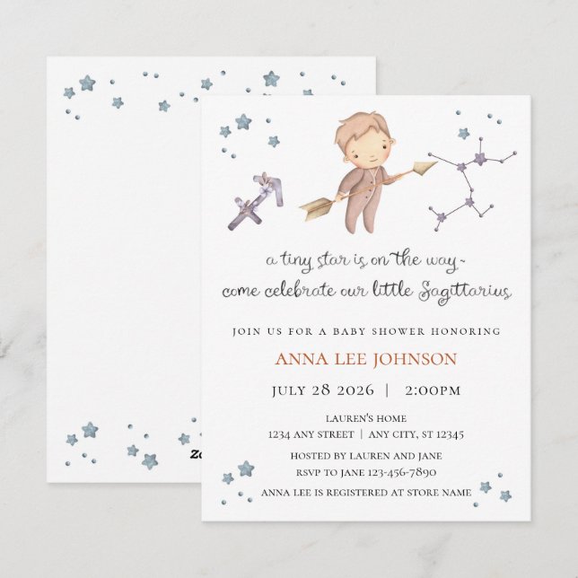 Invitación de Baby Shower para Sagitario (Anverso / Reverso)