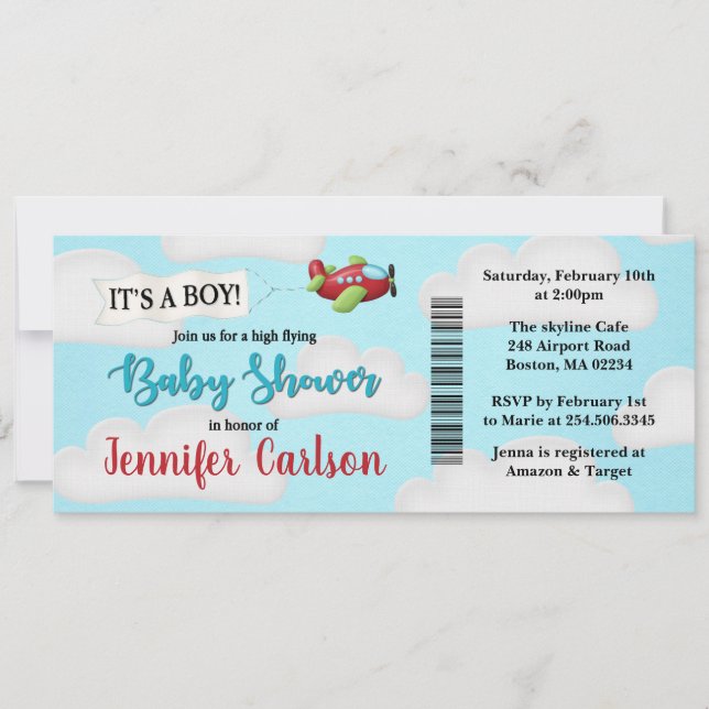 Invitación de Baby Shower para tarjeta de embarque (Anverso)