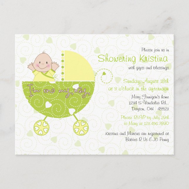 Invitación de Baby Shower para transporte desconoc (Anverso)