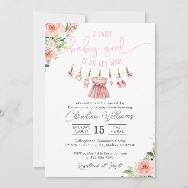 Invitación de Baby Shower para un Chica (Anverso)