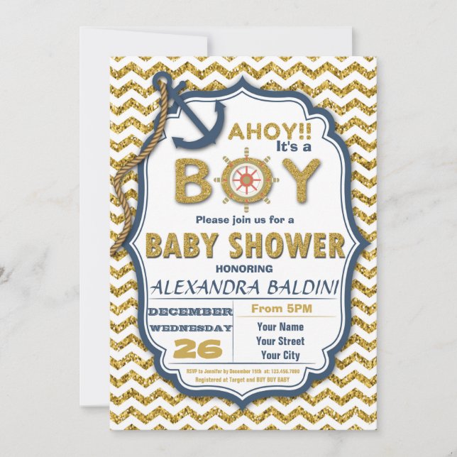 Invitación de Baby Shower para un niño (Anverso)