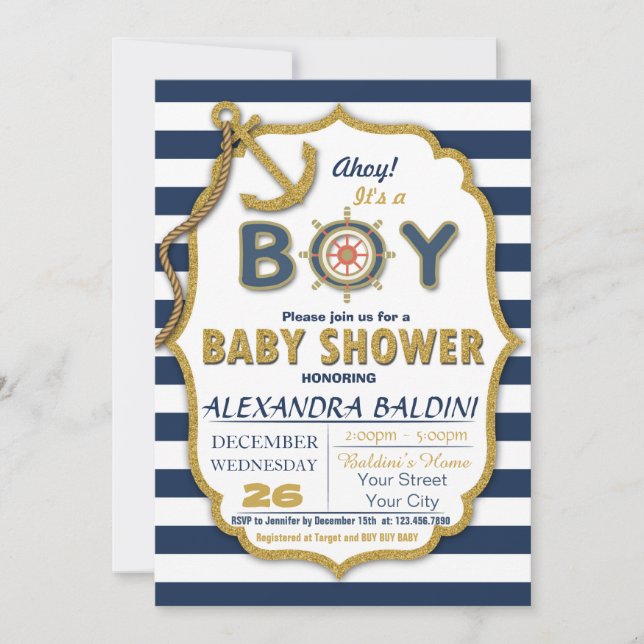 Invitación de Baby Shower para un niño (Anverso)