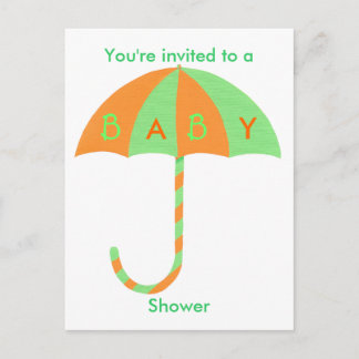 Invitación de Baby Shower, paraguas verde naranja