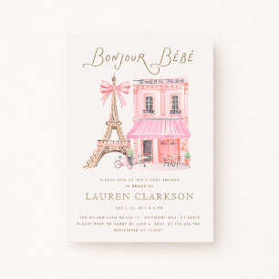 Invitación de Baby Shower Parisian Café Bonjour Bé