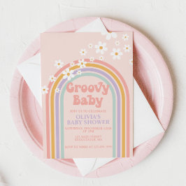 Invitación de Baby Shower Pastel Arcoíris Groovy B