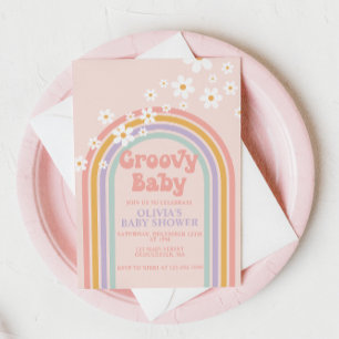 Invitación de Baby Shower Pastel Arcoíris Groovy B