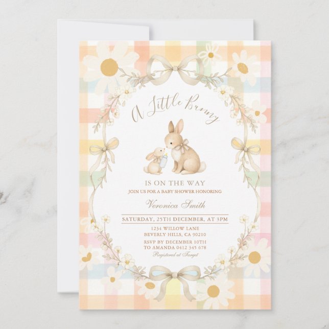 Invitación de Baby Shower Pastel Daisy Bunny (Anverso)