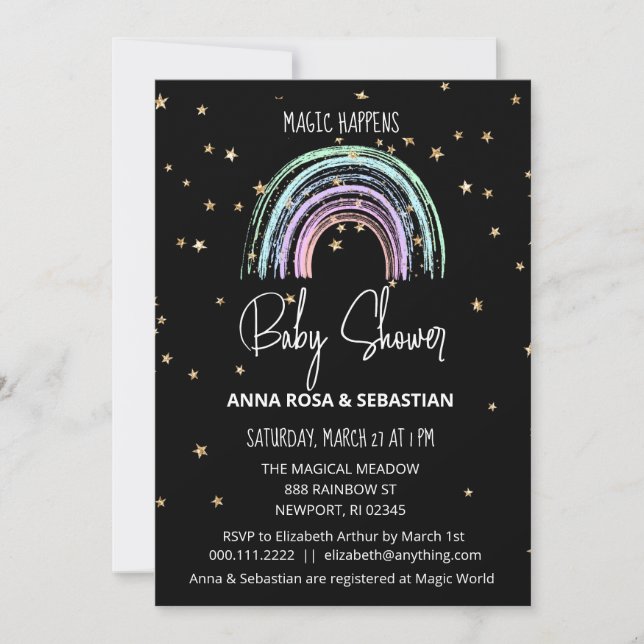 *~* Invitación de Baby Shower Pastel Rainbow Magic (Anverso)
