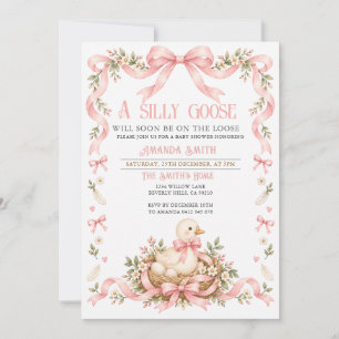 Invitación de Baby Shower Pato Silly Rosa