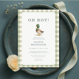 Invitación de Baby Shower Pato Silvestre Verde Sal