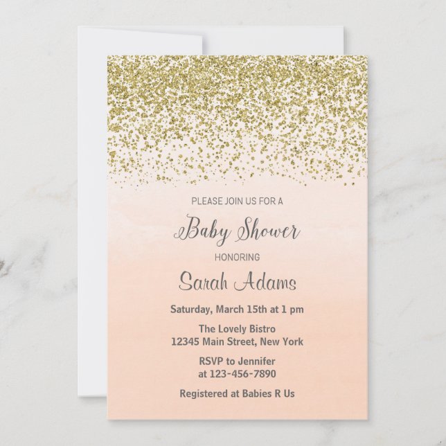 Invitación de Baby Shower Peach and Gold (Anverso)