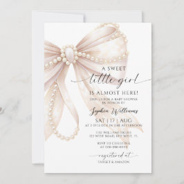 Invitación de Baby Shower Pearl and Bow Sweet Litt