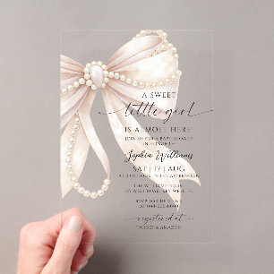 Invitación de Baby Shower Pearl and Bow Sweet Litt