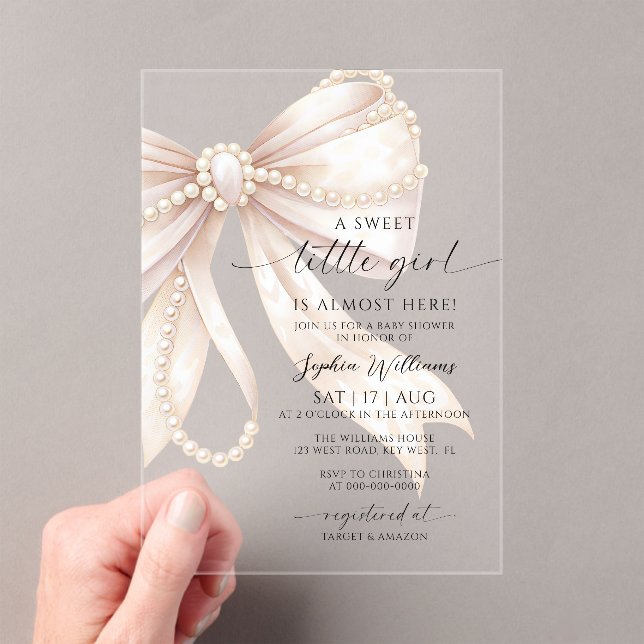 Invitación de Baby Shower Pearl and Bow Sweet Litt (Insitu (portátil))
