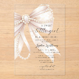 Invitación de Baby Shower Pearl and Bow Sweet Litt